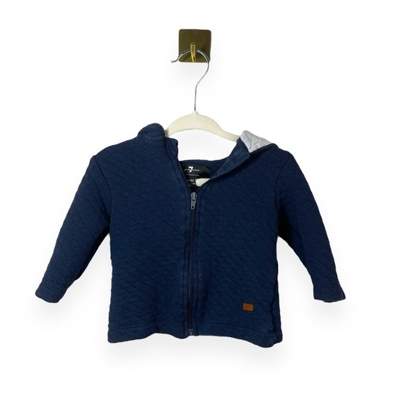 7 for All Mankind Baby Boy Quilted Zip Hooded Jacket in Navy Blue Size 6/9M - Picture 1 of 11